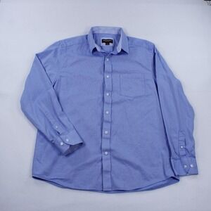 Johnston & Murphy Men's Blue Dobby Texture Long-Sleeve Button-Down Shirt, Size L